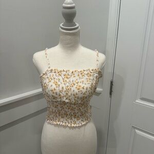 Aerie Floral Smocked Camisole - White and yellow